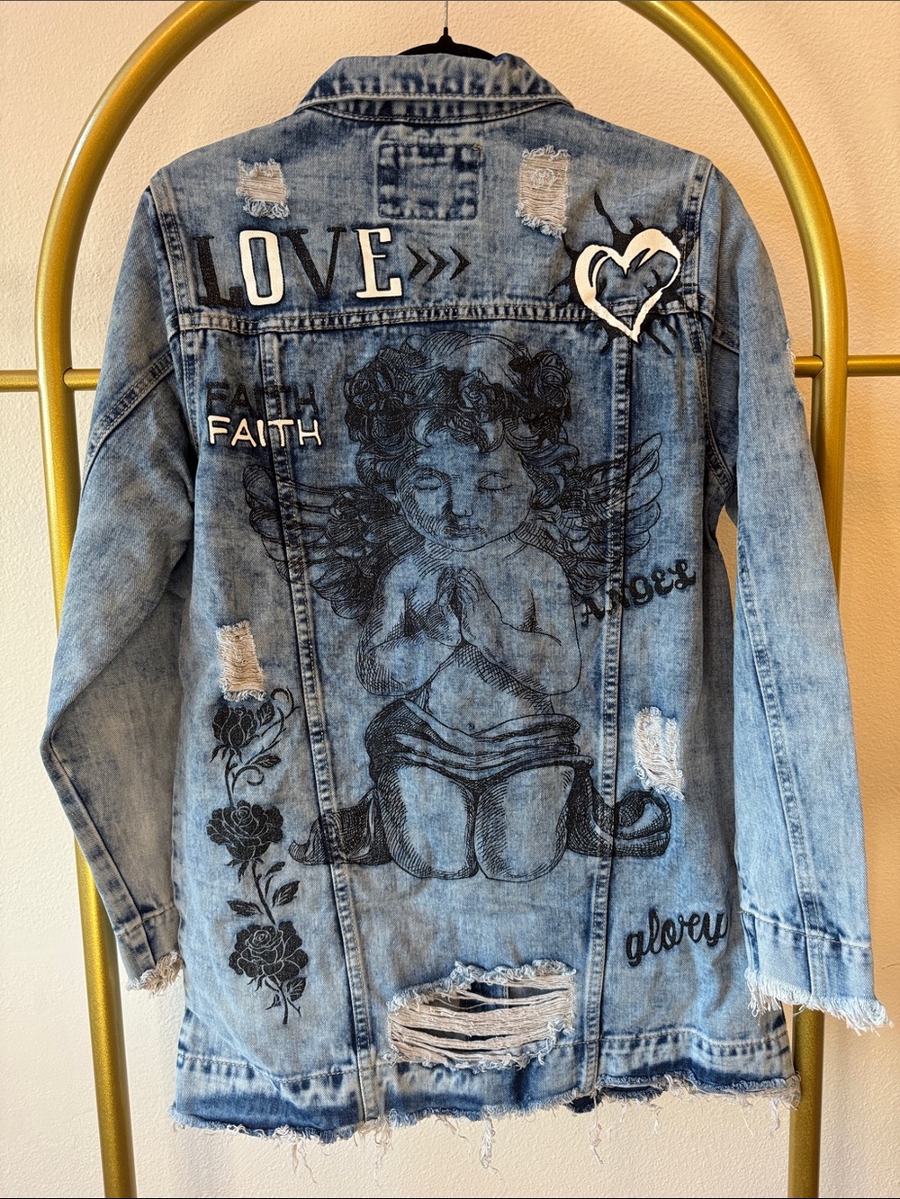 Light Wash Distressed Denim Jacket - Victorious
